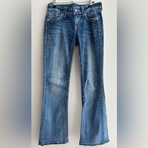 Miss Me Women's Embellished Rhinestone Blue Bootcut Jeans, Size 27